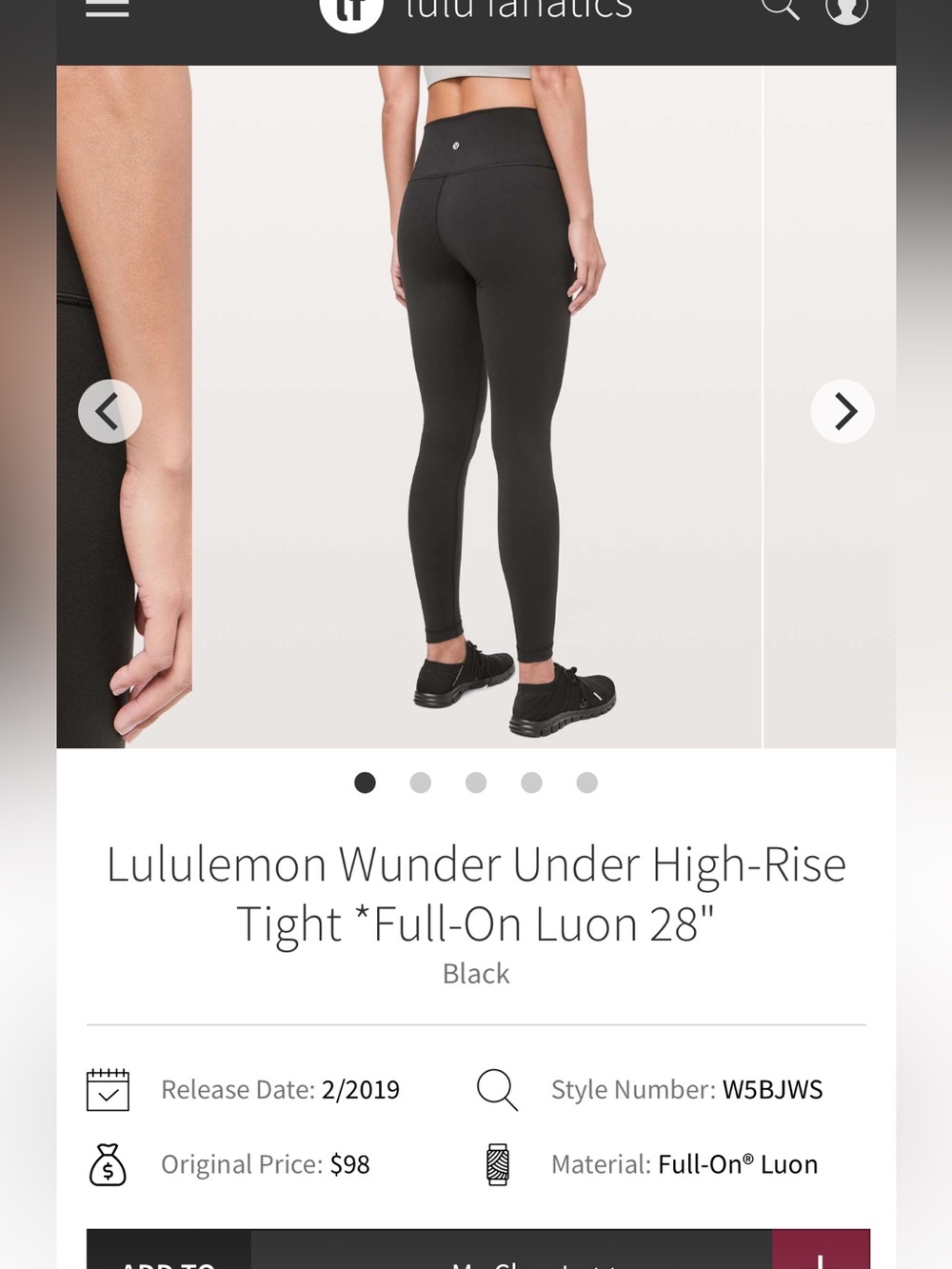 Lululemon Original! Luon Wunder Unders sz 6 28 inch